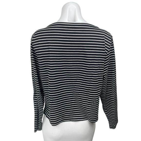 J.Crew Women's Black Striped Knit Boat Neck Long Sleeve Pullover Sweater Top L - Picture 2 of 4